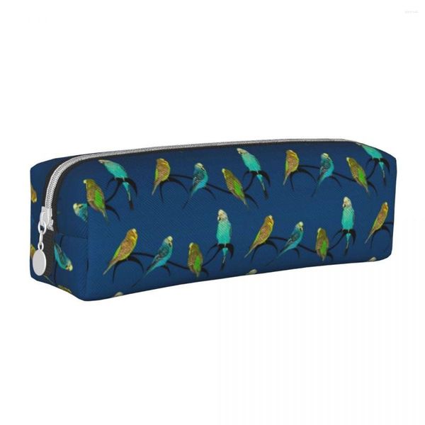 Estuche cuadrado con estampado de pájaros y mascotas, papelería Budgie Frenzy, caja de cuero para niñas y niños, bolso para bolígrafos con cremallera Simple