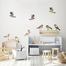 Oiseaux mésange pinson moineau aquarelle pépinière Stickers muraux amovible bricolage peler et coller Stickers muraux enfants chambre intérieur décor à la maison