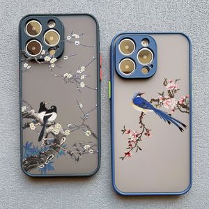 Birds Bird aquareté Patrioute Pattern Téléphone pour iPhone 12 13 Mini 11 14 Pro Max XR XS 15 7 8 Plus SE2 Couverture de fleur d'amortissement