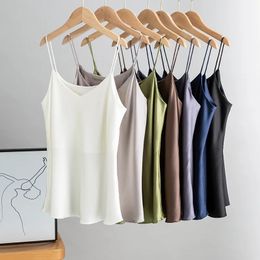 Birdsky 1pc Summer 93 Mulberry Silk Women Tanks Tops Camisoles Spaghetti Sangle Ver V Neck 7 Couleurs solides S235 240521