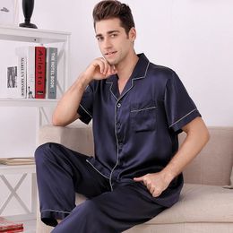 Birdsky Summer 1PC Men Pyjamas Pijamas Pajama PJ Set Men Nightwear Sleeve Sleeve Sleepwear 100% Mulberry Silk Satin Solid S-268 240329