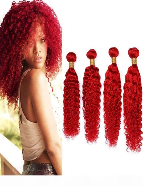 Birght Red brasileño onda profunda teje paquetes de cabello humano Color rojo extensiones de cabello virgen rojo puro onda profunda cabello humano rizado 4Bun7987060