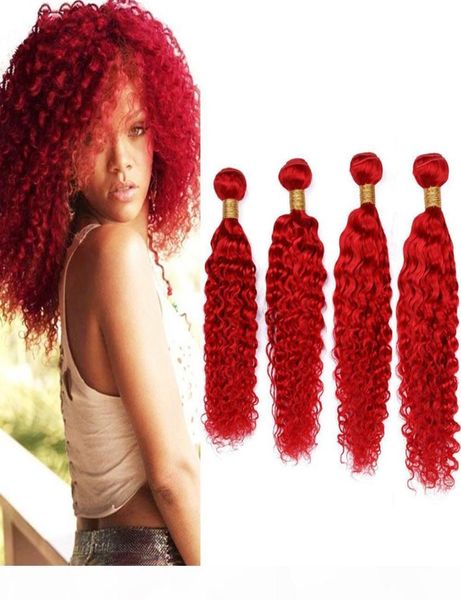 Birght Rouge Brésilien Vague Profonde Tisse des Faisceaux de Cheveux Humains Couleur Rouge Extensions de Cheveux Vierges Rouge Pur Vague Profonde Bouclés Cheveux Humains 4Bun7987060