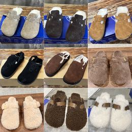 Birkens Designer Fur Mule Slipper Boston Zuecos Boston Shearling Sandalias de cuero de gamuza con soporte para el arco y hebilla ajustable 35-44