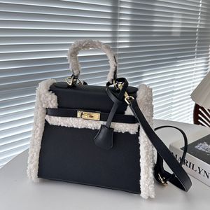 Birkinbag Top Messenger Winter Lambswool Furry Bag Echt lederen 10a Kwaliteit Schouder Cross Body Women Portes Handtassen Hoogwaardige Autumn Winter Handtas