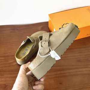 Birkinstock klompt slipper boken designer schoenen uggslipper lederen hoogte boken half uggliss slipper zomermode met spons sandalen uggg sandaal luxe 497