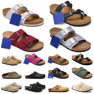 Birkinstocks Hombres Mujeres Diseñador Bostons Zuecos Zapatilla Top Cuero Hebilla Correa Correa Plana Sandalia Corcho Diapositiva Birkes Stock Mules Pantoufle Sandale Entrenadores