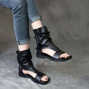 Birkuir Toe Open Sandals High Top Bots for Women Summer Hollow Out Beach Genuine En cuir Flats Lad 0f7