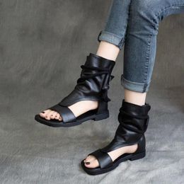 Birkuir Top Sandales Open Toe High Boots for Women Summer Hollow Out Beach Genuine en cuir Flats L 52