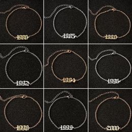 Numéro de naissance Numéro de cheville Gold Silver Ankle Bracelets For Women 1980-2000 en acier inoxydable Chemins de cheville ajusté de la chaîne de pieds d'été bijoux d'anniversaire d'anniversaire