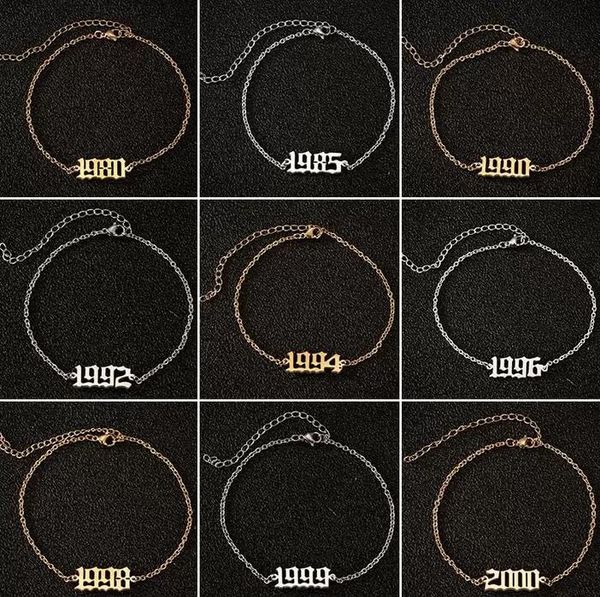 Número de año de nacimiento Anklet Gold Silver Toble Pulseras para mujeres 1980-2000 Anal