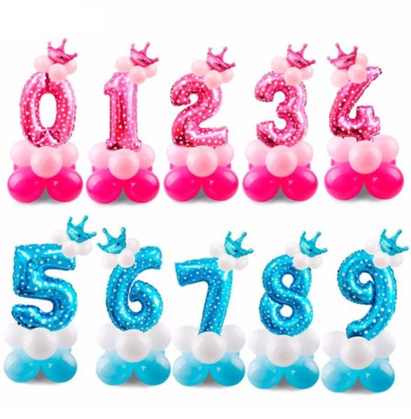 Globos de cumpleaños Número de rosa azul Foil Flobos 1 2 3 4 5 6 7 8 9 años Decoraciones de fiesta de feliz cumpleaños Balón de niños M21711850805