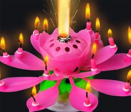Gâteau d'anniversaire bougies musicales rotation fleur de lotus festival de Noël musique décorative décoration de fête de mariage qylXyV9154413