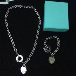 Cadeaux de Noël d'anniversaire Chaîne à maillons Bracelets coeur en argent ajouter un collier ensemble déclaration de mariage bijoux pendentif coeur colliers Brac238f