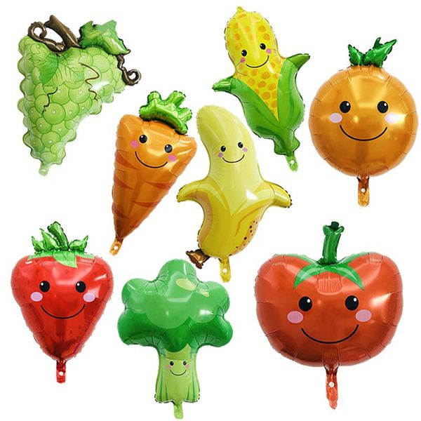 Papel de cumpleaños Globos de frutas Globo vegetal En forma de globos de película de aluminio Boda Regalos de globos de dibujos animados para niños Plátano zanahoria manzana fresa forma E31