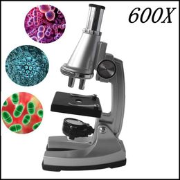 Cadeau d'anniversaire gratuit pour enfants 600x Microscope étudiant monoculaire jouet illuminé avec miroir réfléchissant et lampe