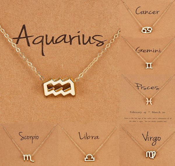 Cadeau d'anniversaire plaqué or 12 signe du zodiaque pendentif carte de souhait charme chaîne en or ras du cou astrologie collier bijoux pour femmes 2273060