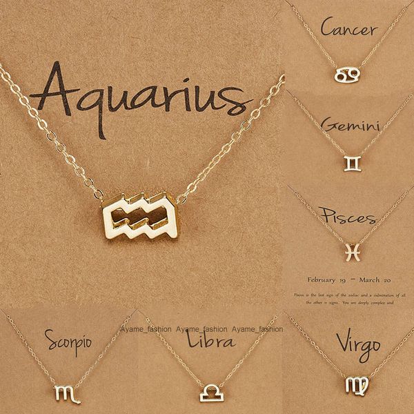 Cadeau d'anniversaire plaqué or 12 signe du zodiaque pendentif carte breloque chaîne en or tour de cou astrologie collier bijoux pour femmes