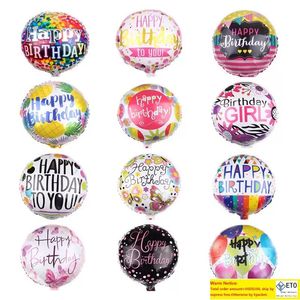 Ballons ronds imprimés en aluminium, 18 pouces, décoration de fête d'anniversaire, ballons gonflables pour joyeux anniversaire, jouets pour enfants