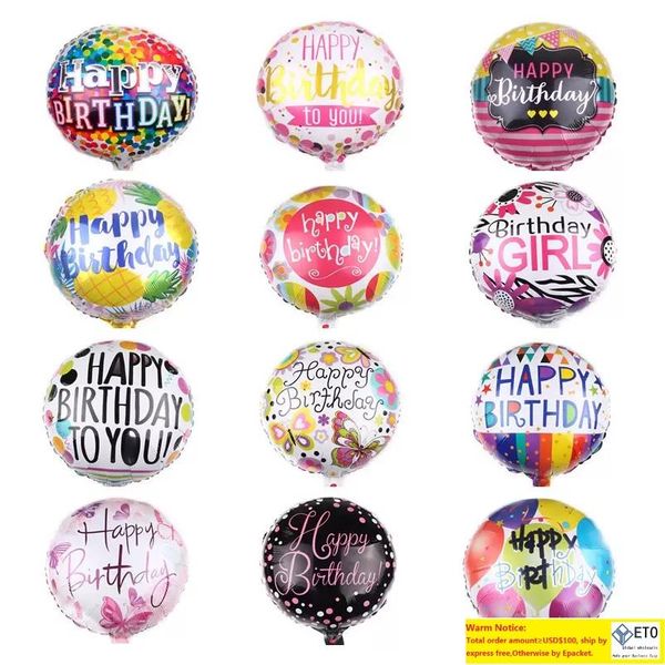 Ballons ronds imprimés en aluminium, 18 pouces, décoration de fête d'anniversaire, ballons gonflables pour joyeux anniversaire, jouets pour enfants