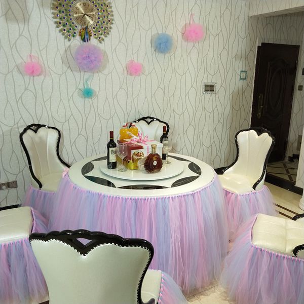 Mesa para fiesta de cumpleaños, falda, decoración de ambiente, mesas para banquetes de boda alrededor de la silla