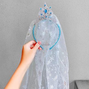 Verjaardag Prinses Crown Snowflake Hairpiece Braid Headband Grenadine Bow Knot Hair Ring Band Hoep Kinderen Girls Cosplay Jewelry Will en Sandy