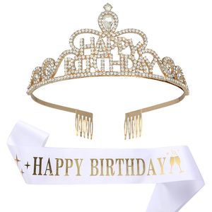 Verjaardag Tiara Koningin Kroon Meisje Vrouwen Bling Strass Kristal Verjaardag Decoratie 21 30 40 50e Satijnen Sjerpen Verjaardag Benodigdheden A11