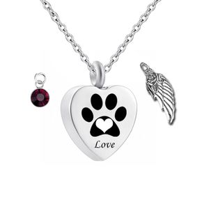 Birthstone Huisdier Memorial Urn Ketting Hond / Kat Paw Print Hart Crematie Sieraden Ashes Keepsake Pendant (Gravure)