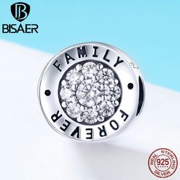 BISAER 925 Sterling Zilveren Charm Forever Family Forever Charm CZ Kralen Fit Armbanden Zilver 925 DIY Sieraden Maken Gift ECC814 Q0531