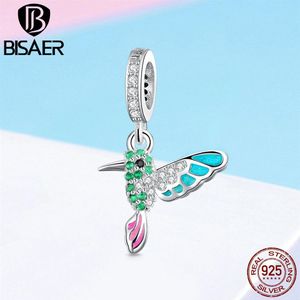 BISAER 925 sterling zilver kolibrie vogel kleur CZ bedels dier kralen passen armband kralen voor zilver 925 sieraden maken ECC991 Q311v