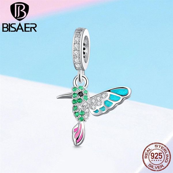 BISAER 925 argent Sterling colibri oiseau couleur CZ charmes perles animaux idéal pour bracelet perles pour argent 925 fabrication de bijoux ECC991 Q311v