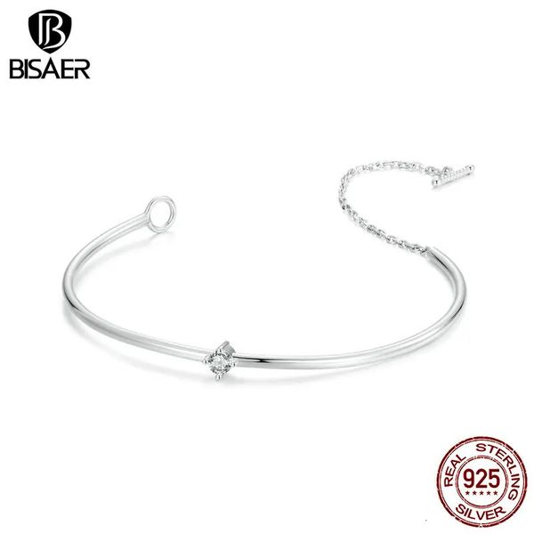 Bisaer 925 argent sterling zircon simple bracelet de base en or blanc plaqué chaîne réglable pour les femmes bricolage cordon bed bijoux 240423