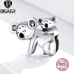 BISAER Koala Famille Perles 925 Sterling Silver Animal Lovely Charms Fit DIY Bracelet Pour Femmes Collier Pendentif Bijoux EFC260 Q0531
