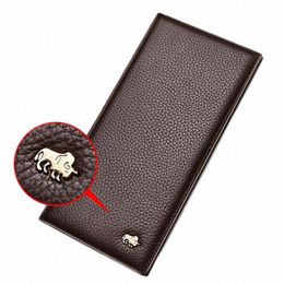 Bison Denim Cowskin LG Purse voor mannen Wallet Busin Men's Dunne zachte echte lederen portemonnee Kaarthouder Coin Purse N4470N4391 V5RU#