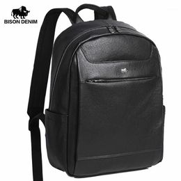 BISON DENIM sac à dos de mode en cuir véritable 15 pouces pochette d'ordinateur sac à dos de voyage cartable pour adolescent qualité Mochila N200361347m