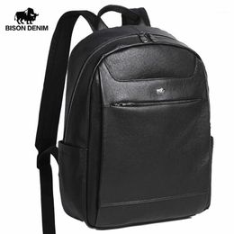 BISON DENIM Echt leer Mode-rugzak 15 inch laptoptas Reisrugzak Schooltas voor tiener Kwaliteit Mochila N200361323p