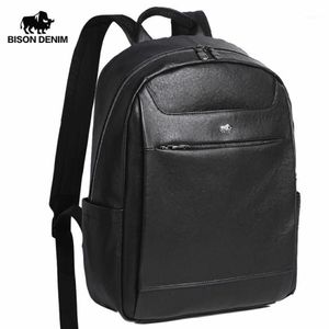BISON DENIM sac à dos de mode en cuir véritable 15 pouces pochette d'ordinateur sac à dos de voyage cartable pour adolescent qualité Mochila N200361250G