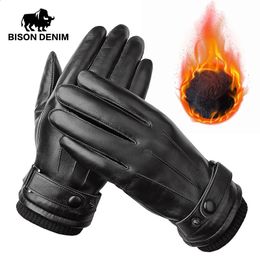BISON DENIM gants en cuir de mouton véritable pour hommes automne hiver coupe-vent chaud écran tactile gants de doigt complet de haute qualité S019240125