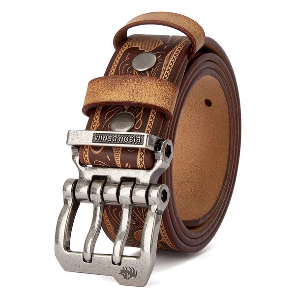 BISON DENIM hommes ceinture haute qualité en cuir ceinture pour hommes véritable bracelet en cuir de luxe boucle ardillon fantaisie Vintage Jeans 240110