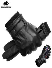 Bison Denim Men039s Guantes de cuero genuino Guantes de pantalla táctil para hombres Invierno Mittenos cálidos Fingo Full Handschuhe Plus Velvet S1353362