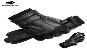 BISON DENIM Men039s Lederen Handschoenen Touchscreen Handschoenen voor Mannen Winter Warme Wanten Volledige Vinger handschuhe Plus Fluwelen S2272224