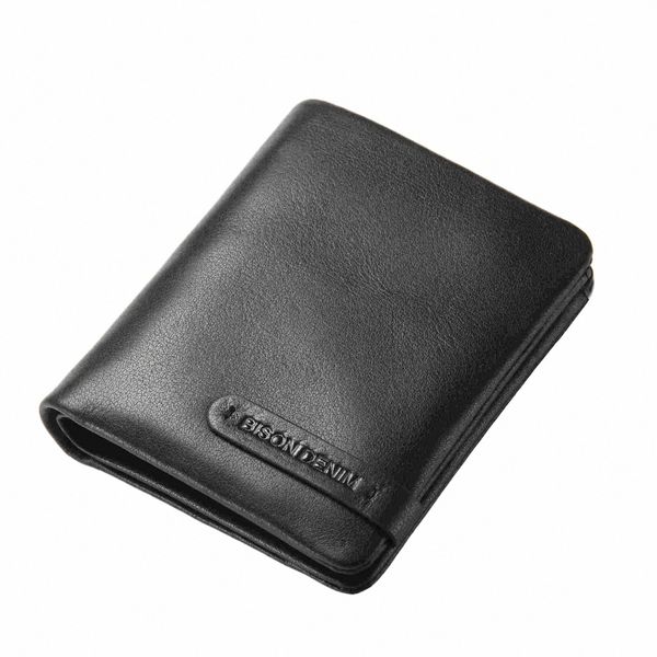 bison denim super doux en cuir authentique pour hommes de portefeuille Luxury RFID BUSIN Card Holder Coin Pocket Pocket Purse Best Gift for Men B00C #