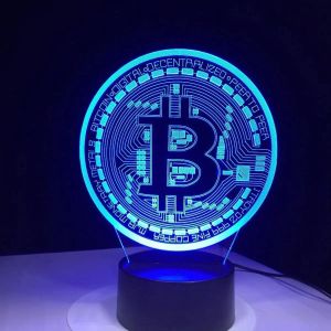 Bitcoin Coin Art Acryl Led Night Light For Room Decoratieve nachtlight touch sensor 16 kleuren veranderen 3D Table Night Lamp
