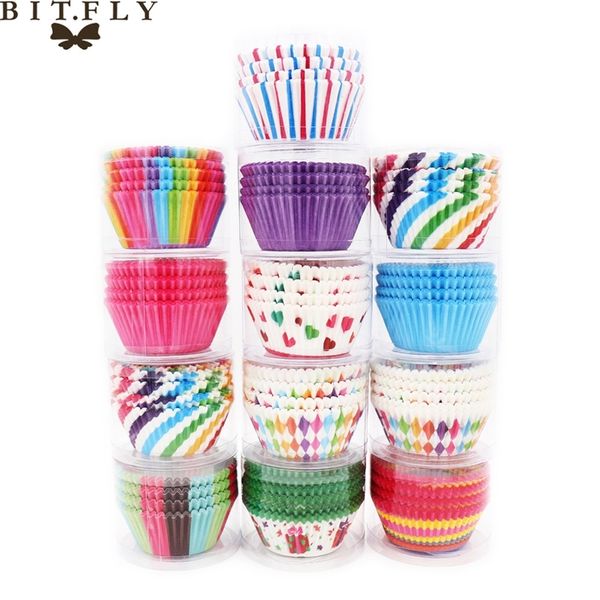 BITFLY 100pcs arc-en-papier cupcake doublures muffin cas tasse gâteau topper plateau de cuisson accessoires de cuisine pâtisserie décoration outils Y200618