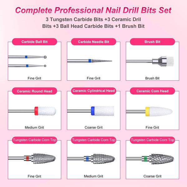Bits 10pcs Tungstten Drill Bits for Nail 3/32 pouces en céramique Bit de polissage Cuticule Nails Tool à outils de forage pour femmes