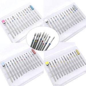 Bits 14 stcs 3/32 'nagel diamant carbide cuticle remover boorbits voor acryl gel nagels snijders manicure boren kit met doos