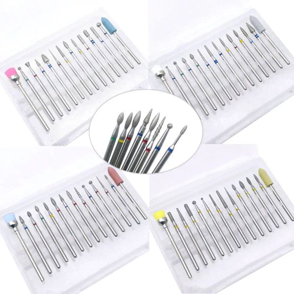 Bits 14pcs 3/32 '' Nail Diamond Carbide Cuticule Remover Drill Bits for Acrylic Gel Nails Cutters Manucure Forets Forets avec boîte