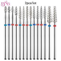 Bits 2pcs / lot Tornado Flame Dring Diamond Drill Bits for Russian Manucure Nails 3/32 "Cuticule Nail Forte Bitters Rotary Burr Drill Tool