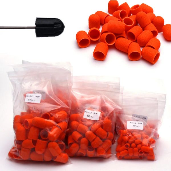 Bits 50pc Capes de ponçage à ongles oranges avec coffre à ongle Bit de forage à ongles Electric Clean Burr Rotary Gel Polon Burr Accessoires