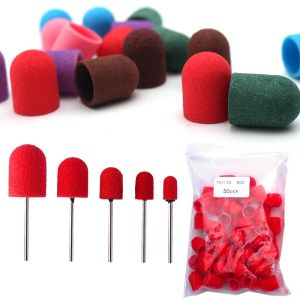 Bits 50pcs Capes de ponçage en plastique rouge Accessoires de perceuse à ongles Bandes de ponçage Blocs Blocs Mandrel Gel Remover Cuticule de soins aux pieds